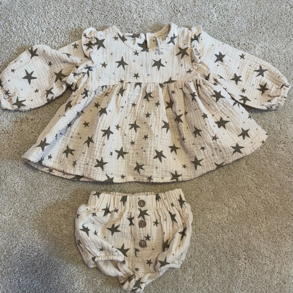 Rylee + Cru Starry Cream Baby Dress Set 3-6m
